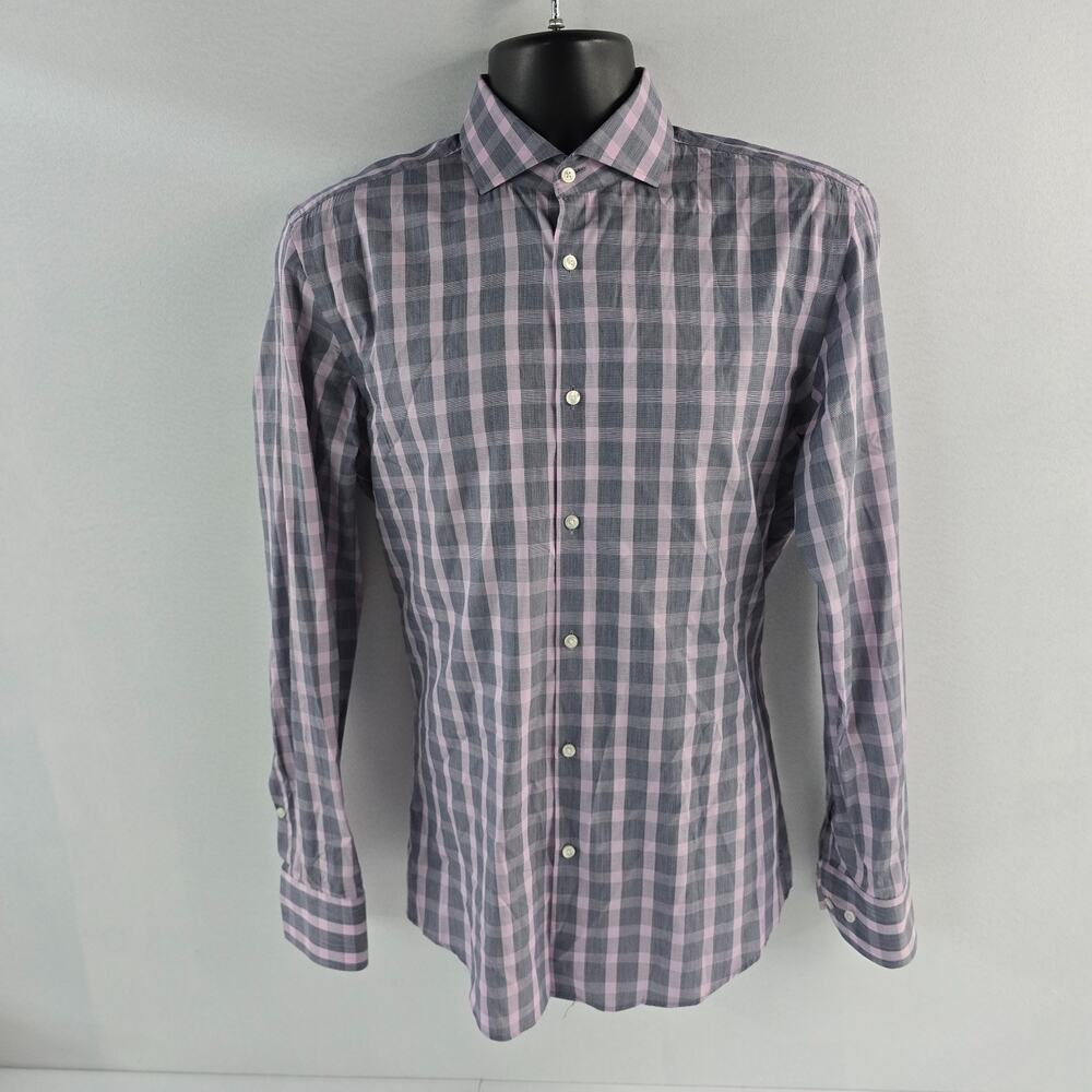 Boss Hugo Boss dress shirt slim 39 15.5 Medium mens plaid gray purple 6307